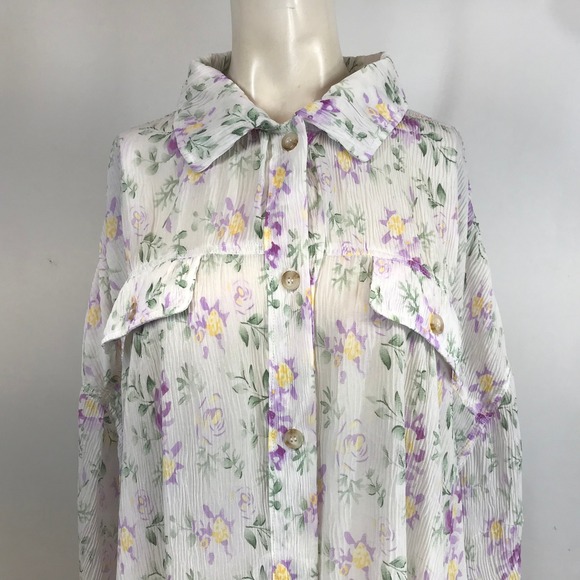 BIBI Floral Print Sheer Oversized Button Down Shirt Blouse Women XL - Picture 2 of 10